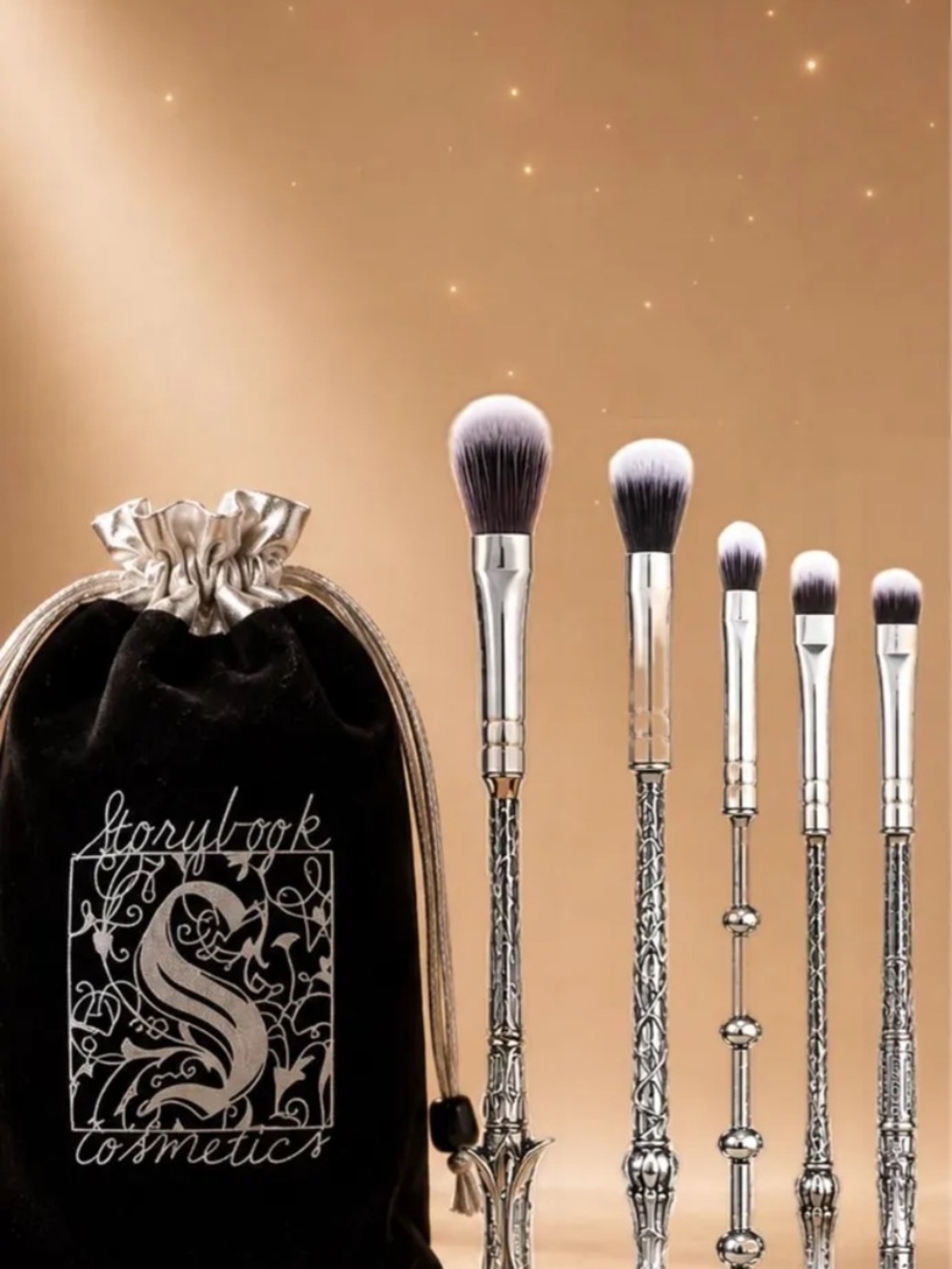 Storybook Cosmetics Silver and Black Decorative Handle Makeup Brush Set